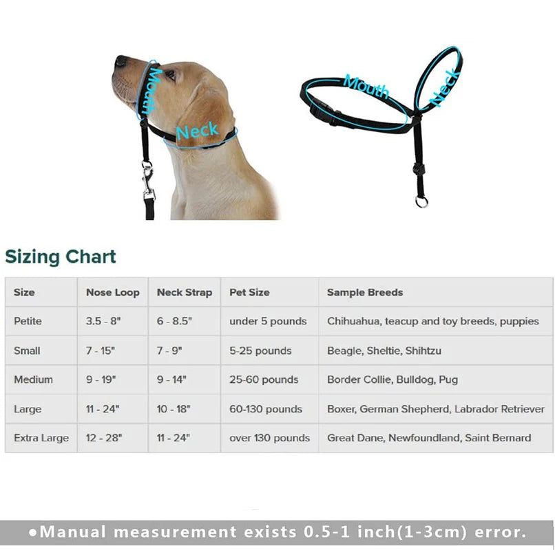 Adjustable Nylon Dog Padded Head Collar Gentle Leash Leader