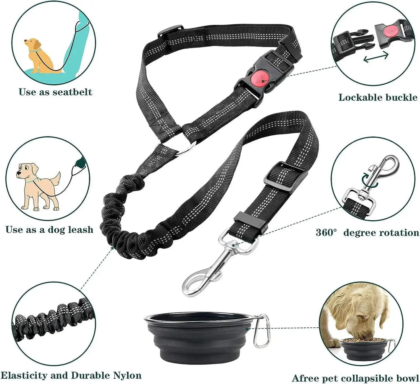 Safety Car Seat Belt Leash Black