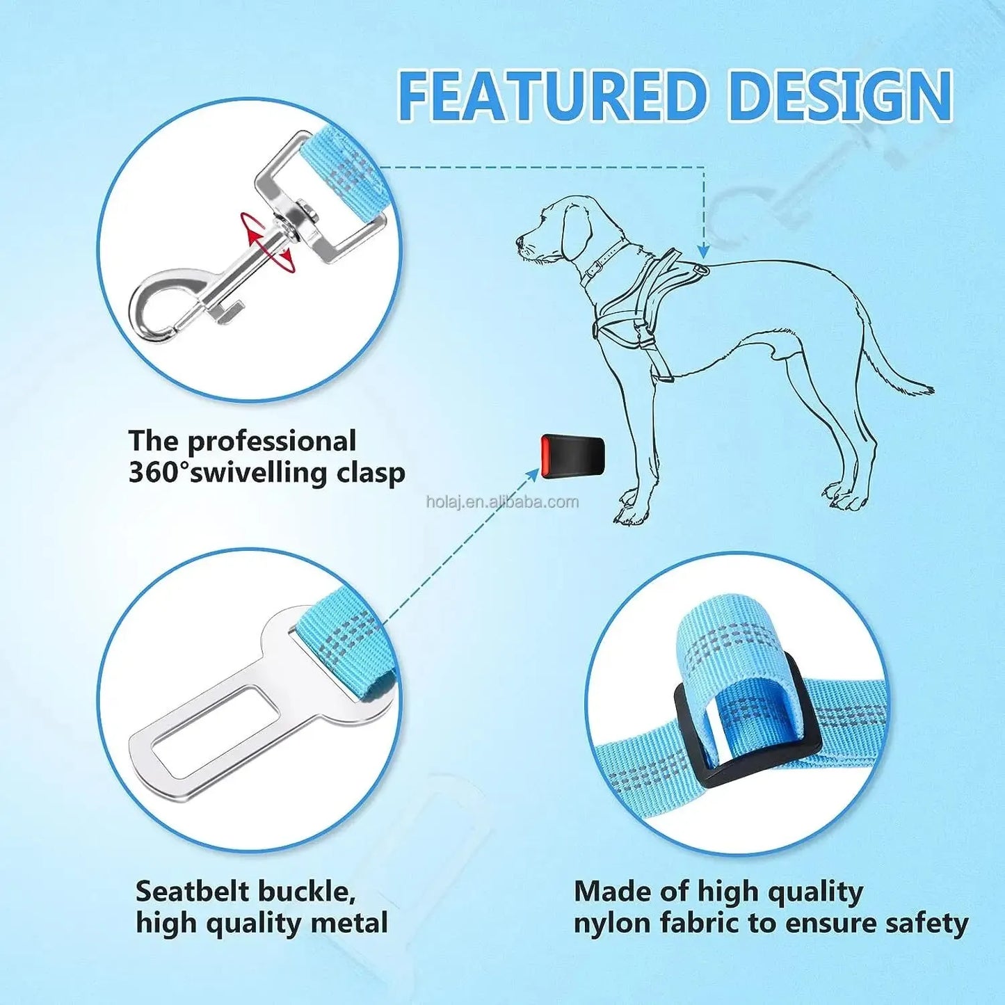 Safety Car Seat Belt Leash Black