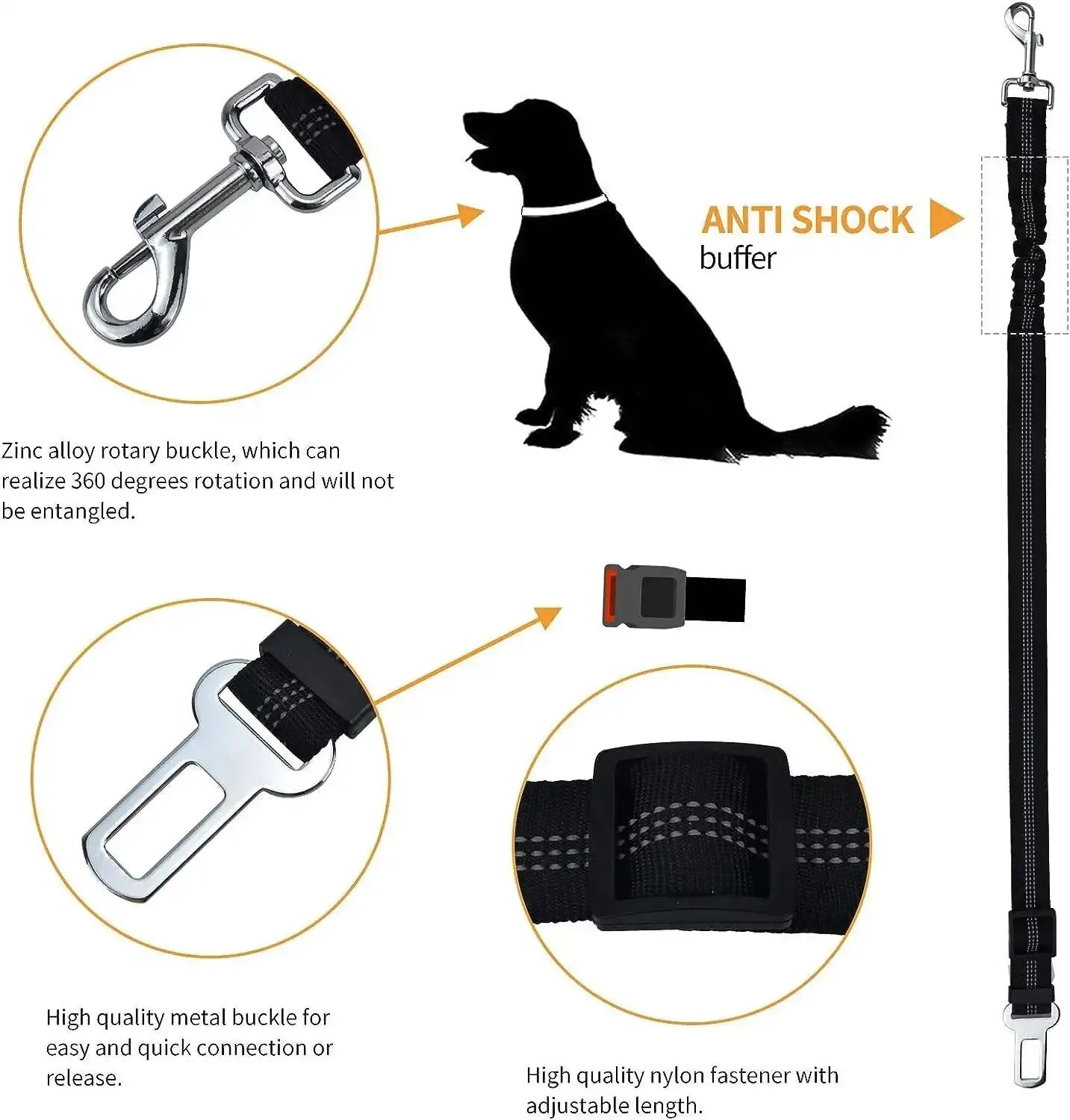 Safety Car Seat Belt Leash Black